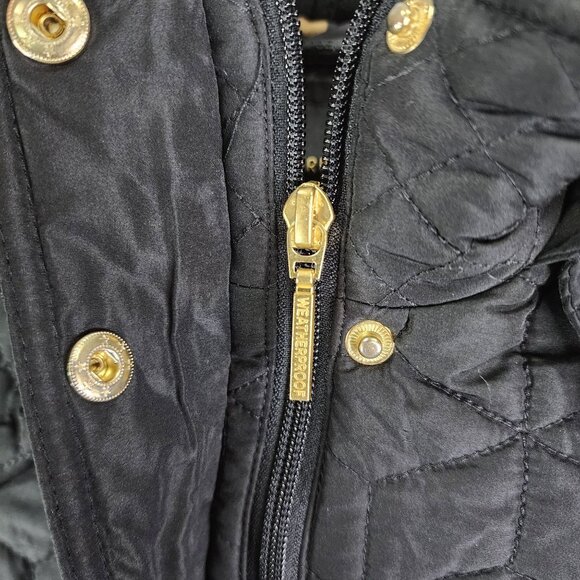 Womens Black Weatherproof Quilted Hooded Jacket w/ Floral Lining Full Zip Size M - Picture 6 of 12